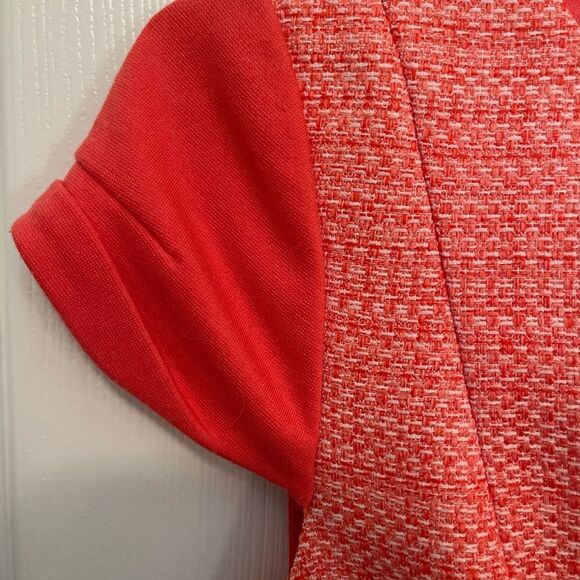 Coral Sheath Mini Dress with Puff Cap Sleeves and Cowl Neck - Picture 4 of 6